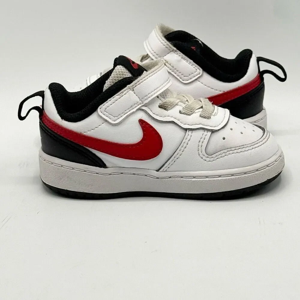 Nike Court Borough 2 Black White Red Aplix Sneakers - Kids US 6C / BQ5453-110